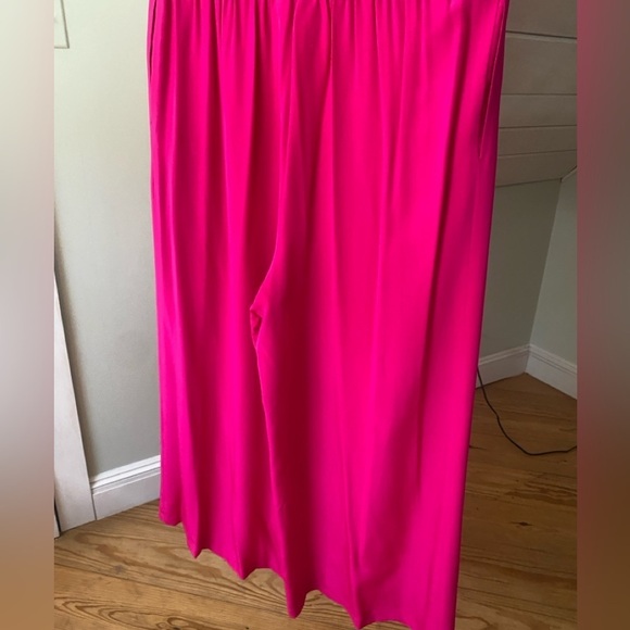 Diane Von Furstenburg 100% Silk Wide Leg Pants Pink Elastic Waistband VTG - Picture 2 of 12
